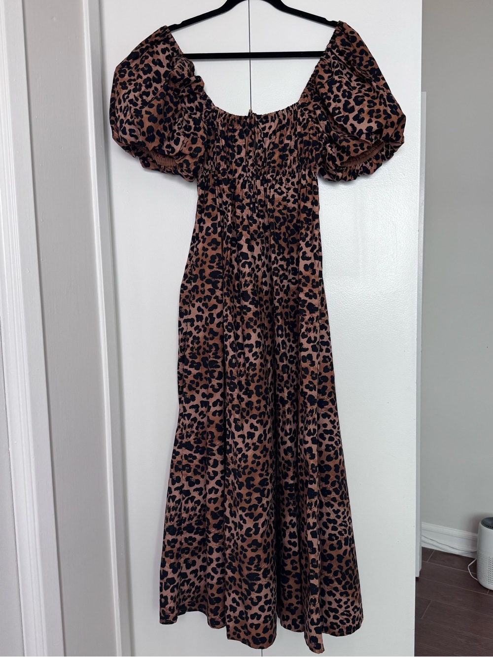 ASOS Design Leopard Print Puff Sleeve Maxi Dress - Brown & Black